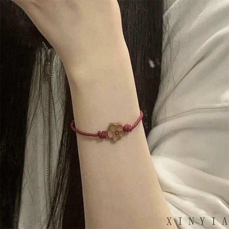 【COD】Gelang Tangan Tali Merah Anyaman Tangan Desain Ukiran Kayu Peach Plum Mekar Untuk Wanita gelang pasangan