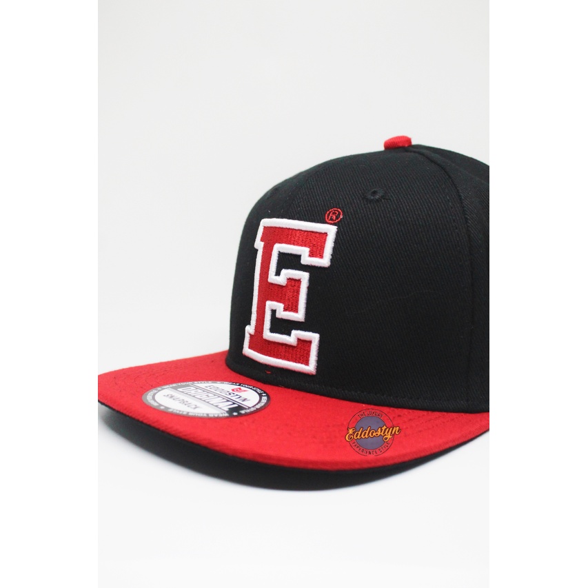 Topi Pria Snapback Original Distro Premium EDSTN Pria Dewasa Kombinasi Hitam Merah 005