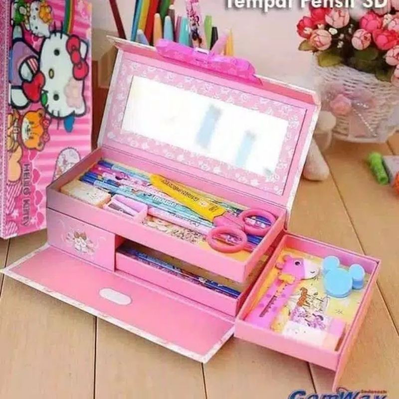  Tempat  Pensil  Kode 3 tingkat  Air Glitter NEW LIMITED 