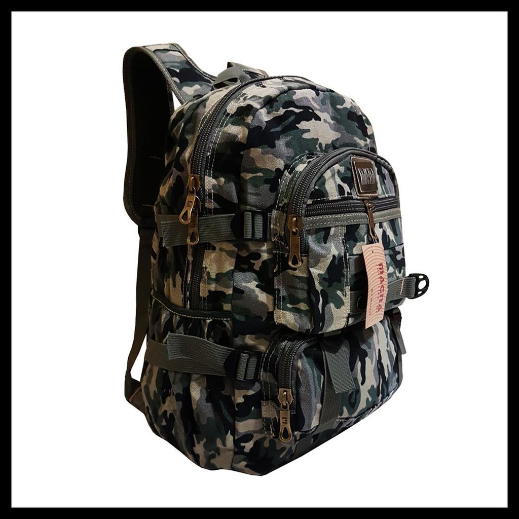{BISA COD} Magna Tas Ransel Pria Military BX032 Polyester Kanvas Original Import - Green Army GRATIS