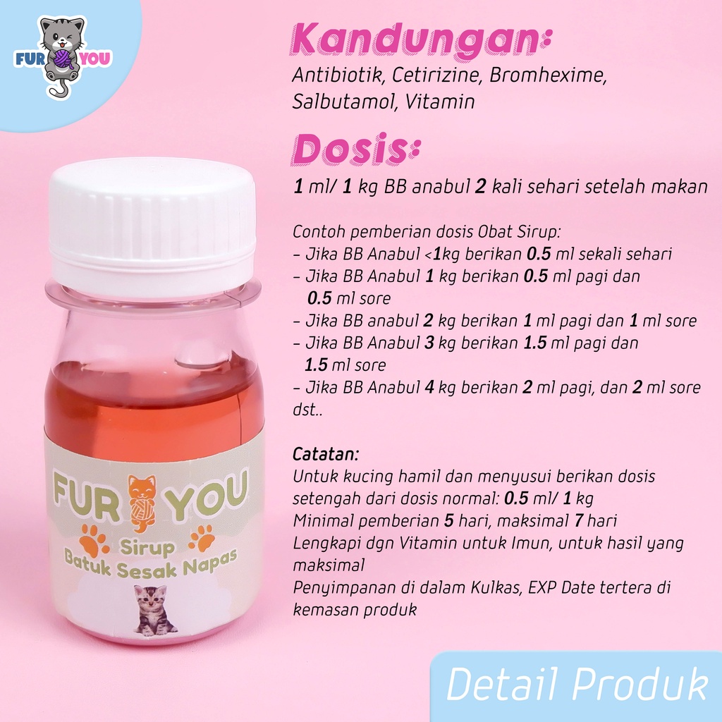 Fur You Sirup Batuk Sesak Nafas Kucing Batuk Grok disertai Sesak Nafas Ampuh Paten