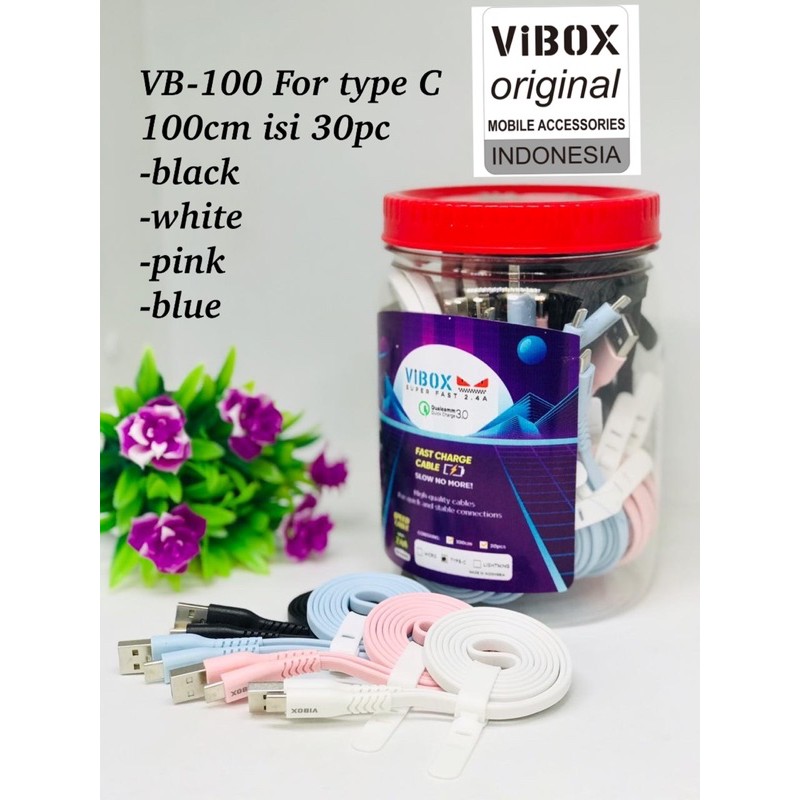 GROSIR ~ 1TOPLES ISI 30PCS KABEL DATA VIBOX VB100 ORIGINAL QUALCOMM 3.0 MICRO TYPE C