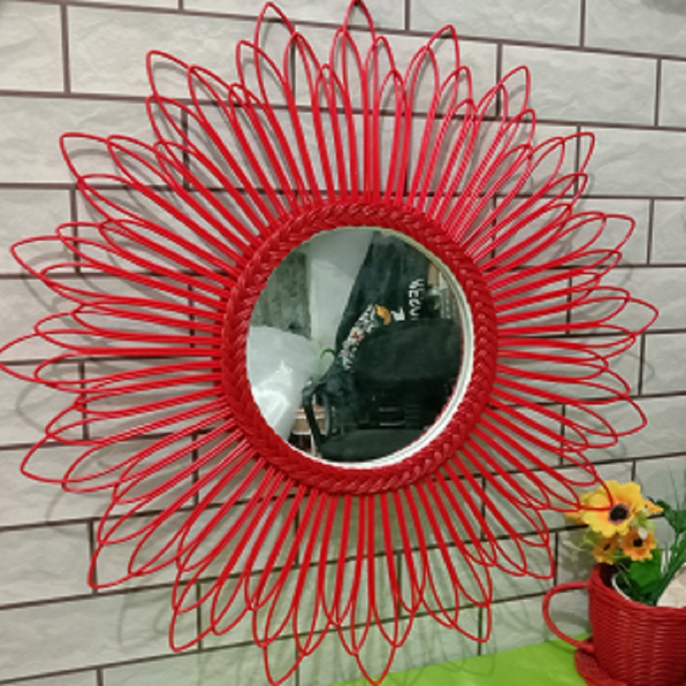 CERMIN Dinding hias cermin gantung cermin matahari cermin hias dinding minimalis cermin unik Rotan-merah