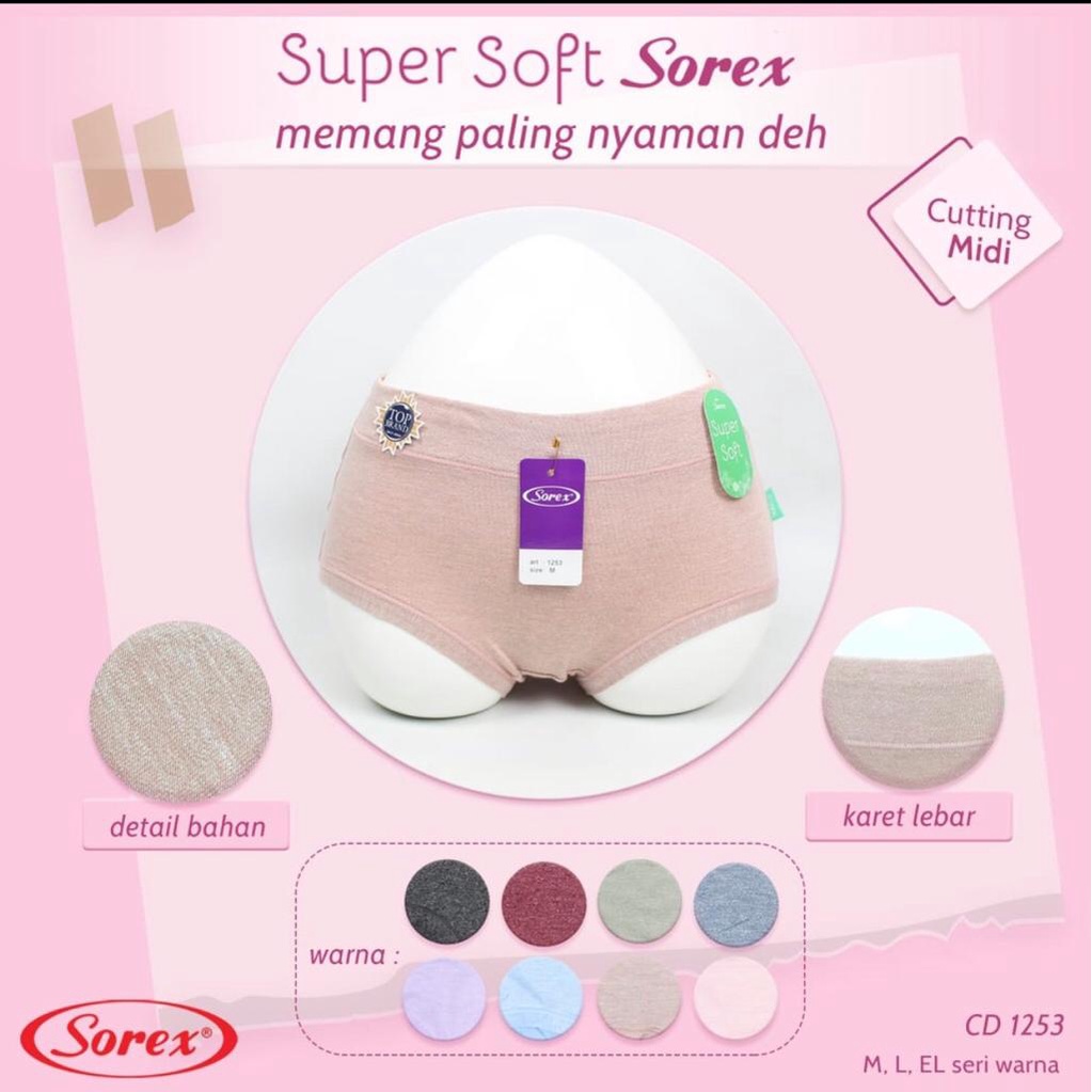 Celana Dalam Sorex 1253 - CD Sorex Super Soft Series - CD SOREX 1253 - BAHAN SUPER LEMBUT - CD SOREX BASIC MIDI HALUS LEMBUT SUPER SOFT - CELANA DALAM WANITA SOREX -  SOFT SERIES - CD SUPER NYAMAN - SIZE M L EL/XL - ARA98STORE