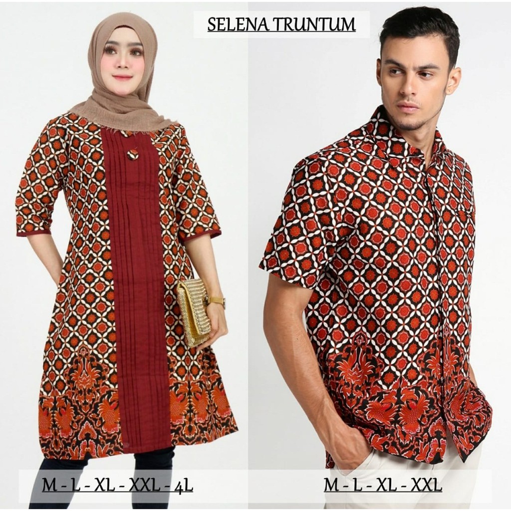 Set Baju Couple Keluarga Lebaran Tunik Batik Muslim 2317 Selena Tluntum