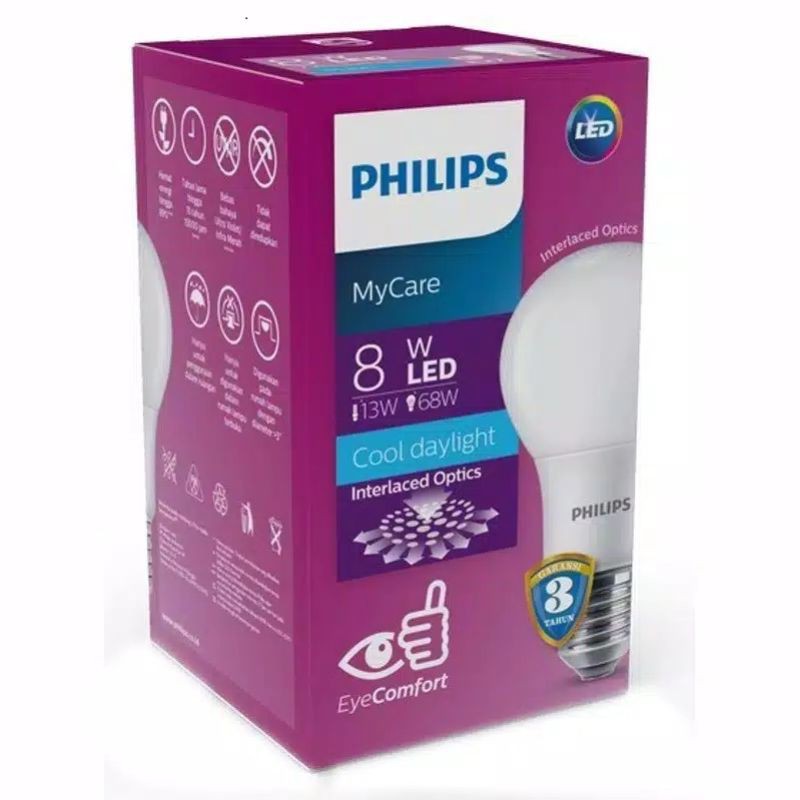 Lampu LED 8W Philips Putih Lampu Bohlam 8Watt Bulb