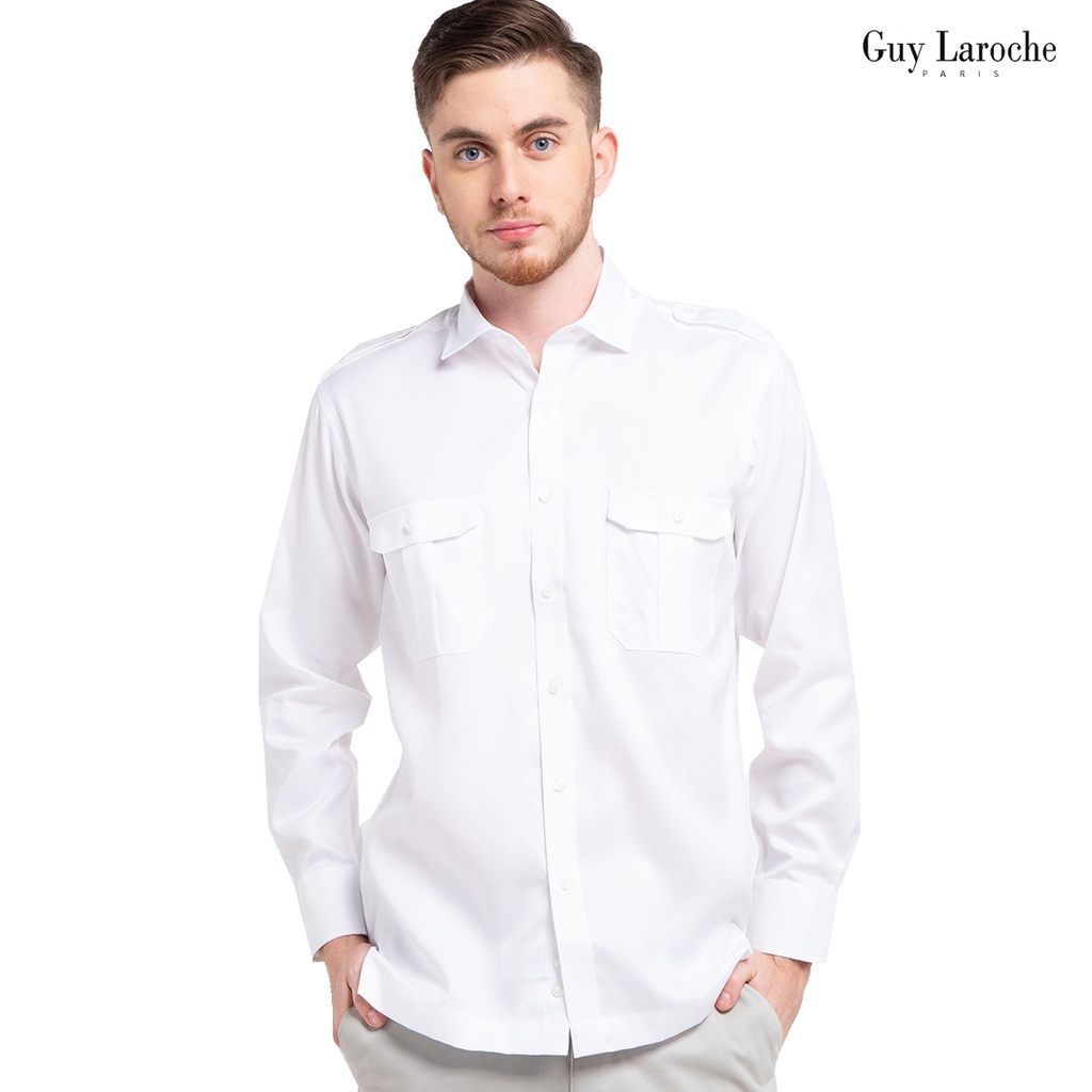 Kemeja Pria Lengan Panjang Guy Laroche Neat Safari Type Putih