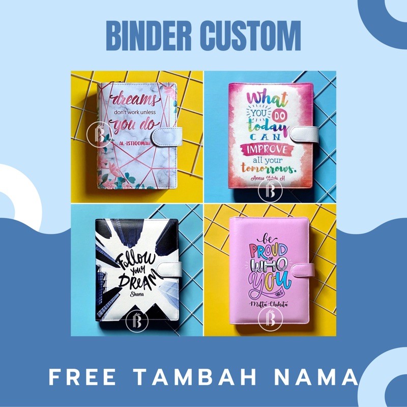 

Binder Custom Quotes FREE Tambah nama Multiring 20ring A5 / 26ring B5 / 6ring A6 Planner Agenda