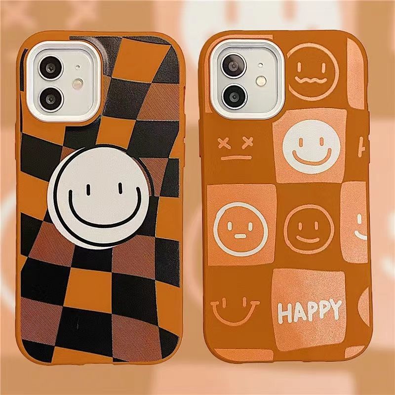 Case Motif Kotak-Kotak Smiley Face Untuk iphone 12 13 11 Pro Max X Xs Max Xr Kos3