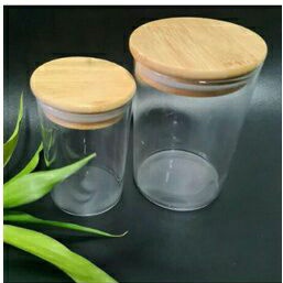 BOTOL JAR TOPLES KACA +TUTUP BAMBU 250ml 500ml