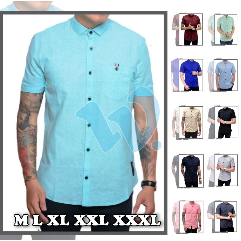 Kemeja Pria Lengan Pendek Hitam Hem Flanel Remaja Branded Kotak Kotak F9S2 Garis Premium Modern Big 