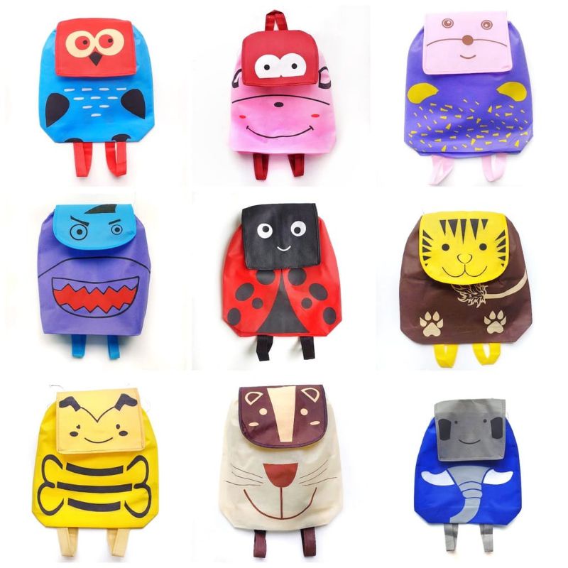

Tas spunbond ultah RANSEL anak motif binatang goodie bag birthday snack souvenir