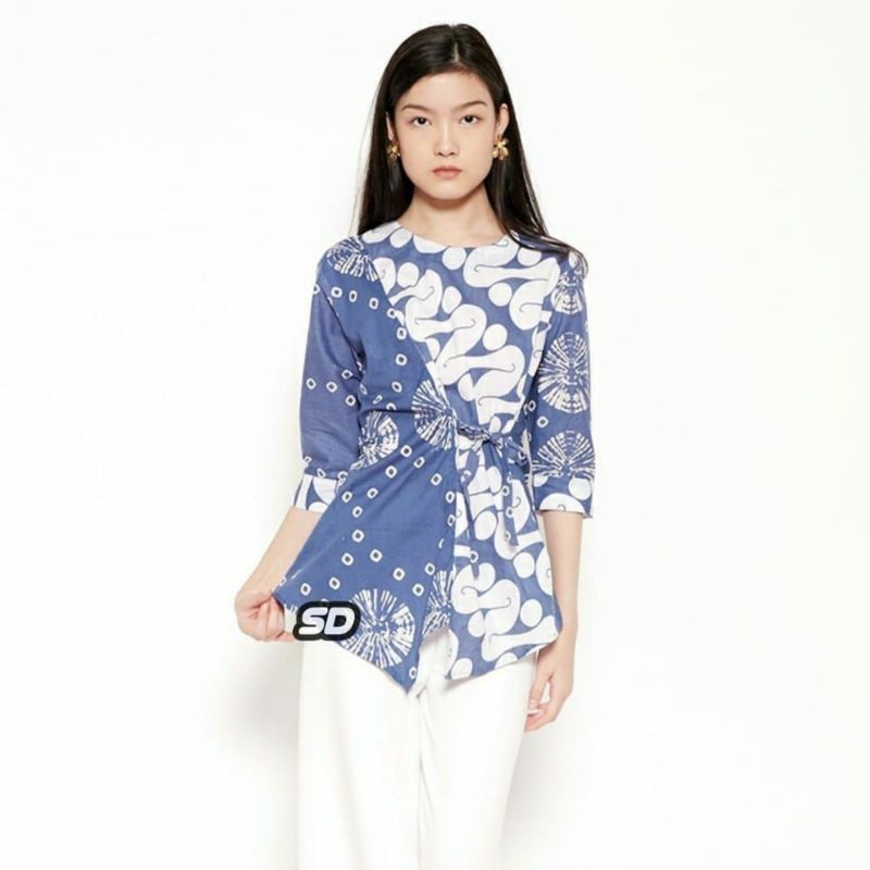 [COD] tey-17 Batik wanita ASJ SA HRB026 Kenongo Kemeja Tosca Pendek-seno jumputan