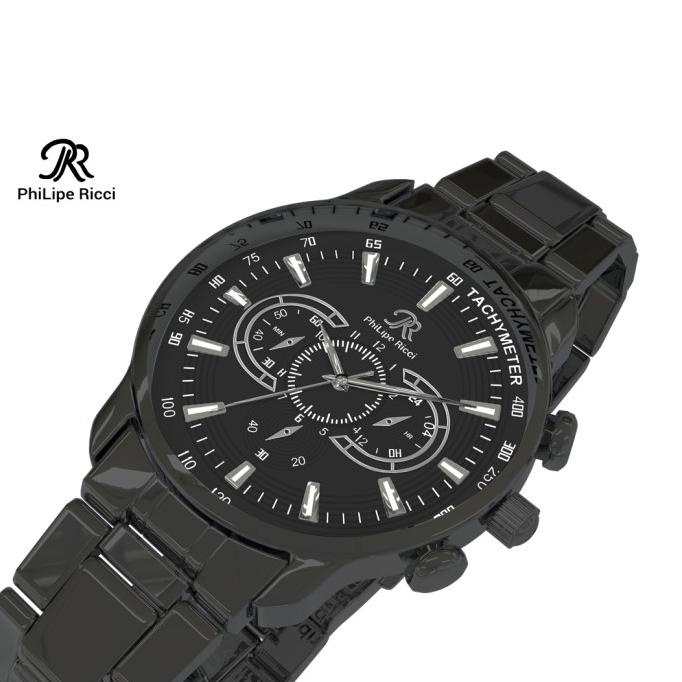 PhiLipe Ricci Jam Tangan Pria Rantai Besi Analog Black Series BLCK23