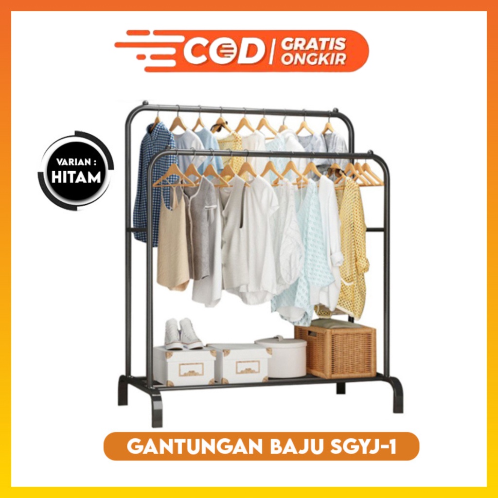 Rak Stand Hanger Double Stand Hanger Gawang beban 40kg Gantungan Baju Gantungan Pakaian Serbaguna WHFURNITURE