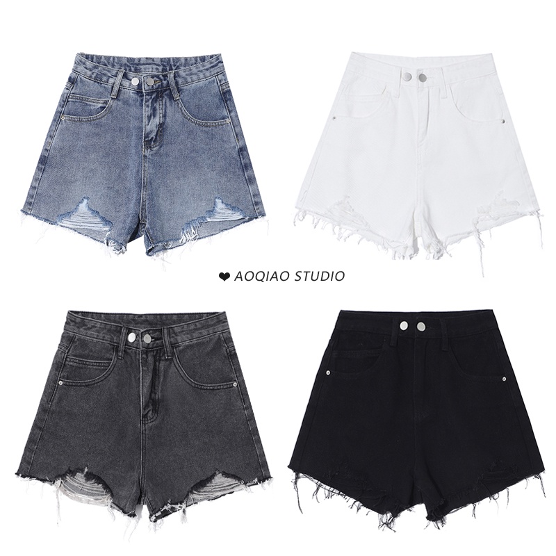 Celana pendek ripped wanita jeans korean style hightwaist jeans sobek dewasa jumbo size XS-4XL cewek seksi hot