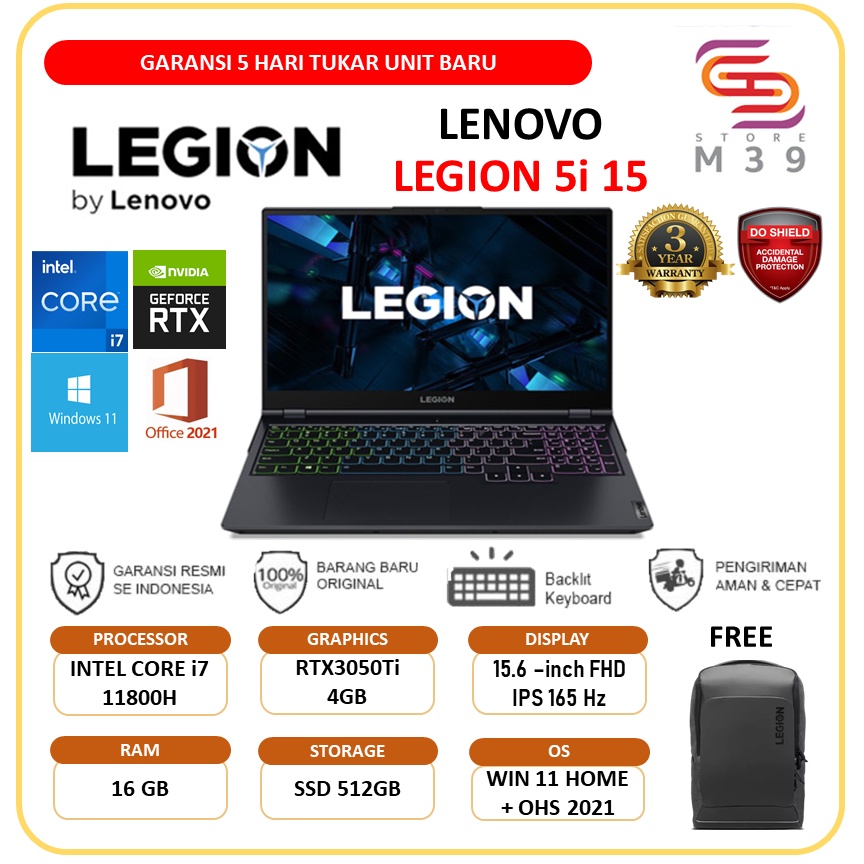 Jual LAPTOP LENOVO LEGION 5i 15 I7 11800H RAM 16GB SSD 512GB RTX3050TI ...