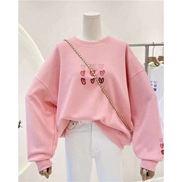 BEFAST - ZFS OOTD Wanita Sweater NISKA / EMBROIDERY LOVE SWEATER / Sweater Kekinaian Remaja Wanita / Sweater Terbaru / Sweater Motif / Termurah