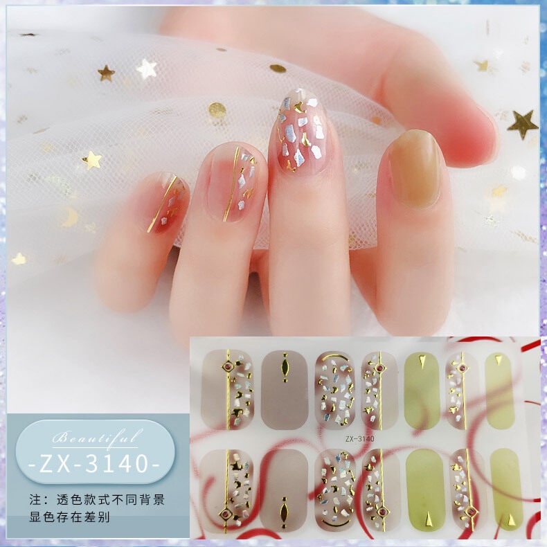 ZX 14Pcs/Set Stiker Kuku 3d Desain Bermotif High End Berlian Mutiara Permata Warna-Warni Untuk Tempel Tahan Air Tahan Lama Menicure Stickers Korea Self Adhesive Fashion Sticker kuku Full Aksesoris Dapat Kupas Mudah Digunakan Dan Dilepas Anti Air Nail Art