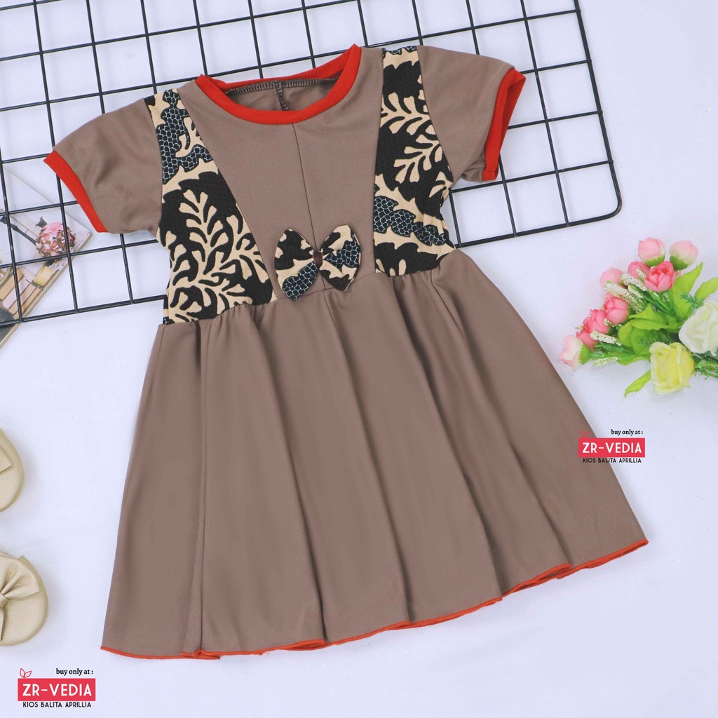 Dress Jasmine size 1-2 Tahun / Baju Anak Perempuan Dres Lengan Balita Murah Adem Pita Harian Grosir