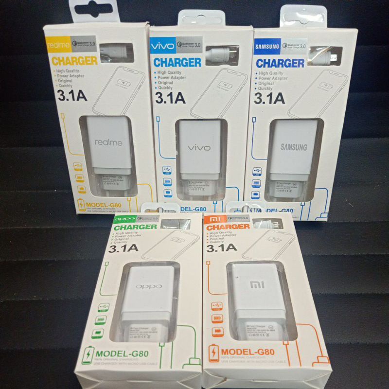 Travel Charger Branded Model A80 3.1A With Cable Micro USB