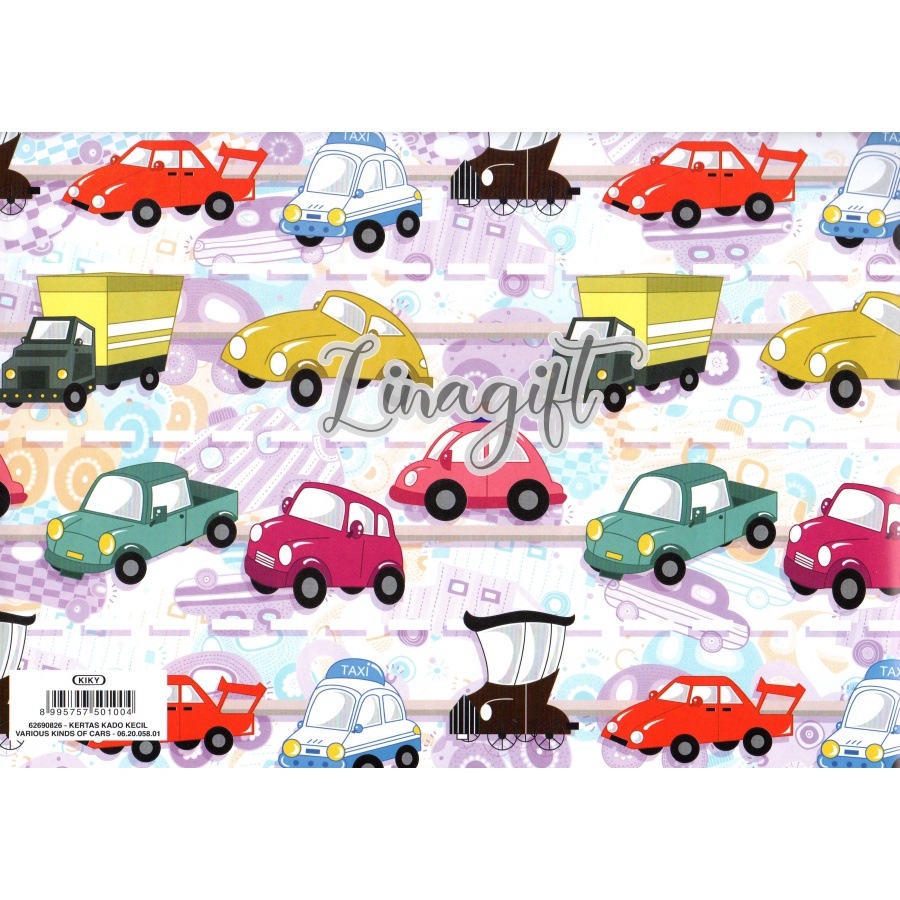 ( 5 Lembar ) CARS KIKY - KERTAS KADO - GIFT WRAPPING PAPER CONSTRUCTION CAR / MOBIL KONSTRUKSI / KIDS / BOY / MOBIL / RACING