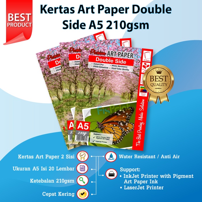 50 Sheets Kertas Photo Art Paper A5 210gsm 210 gsm Print Double Side Anti Luntur pakai Tinta Art Paper