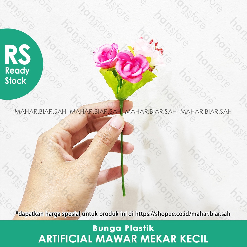 1 Pcs Bunga Artificial Mawar Mekar Kecil / bunga dekorasi mahar / bunga plastik / SHABBY / Dekorasi-5