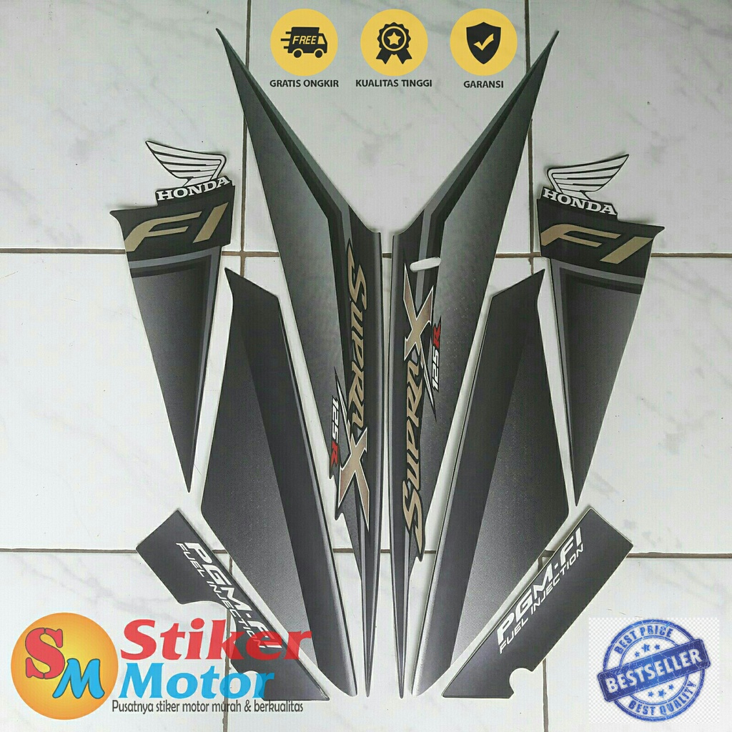 STRIPING STICKER LIS LES POLET BODY MOTOR SUPRA X 125 FI 2009 ABU-HITAM