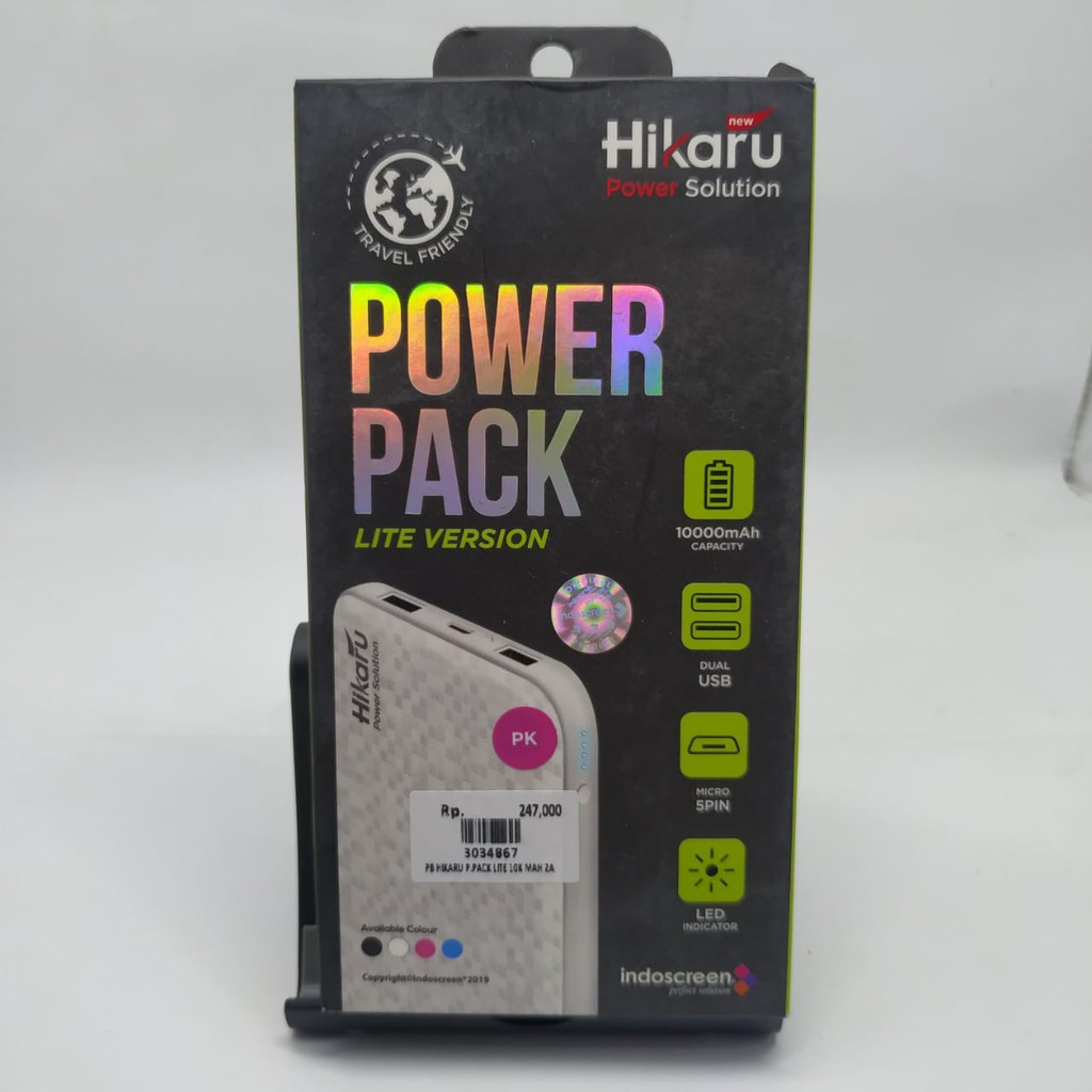 POWERBANK 10000MAH DUAL OUTPUT HIKARU POWER PACK LITE VERSION MURAH ORIGINAL GARANSI RESMI 1TAHUN