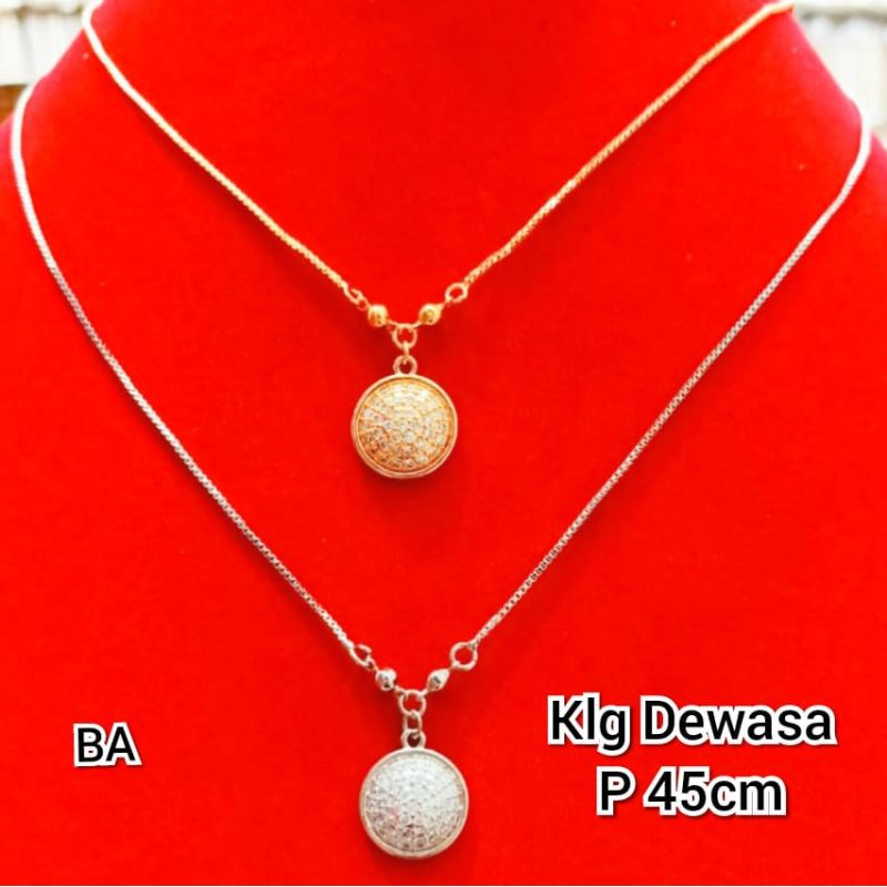 Kalung wanita dewasa Free liontin bulat full permata pilihan warna Silver dan gold