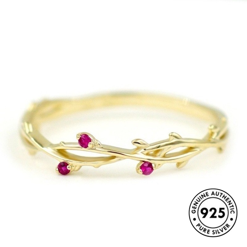 Cincin Lapis Silver 925 Model Cabang Pohon Ruby Untuk Wanita