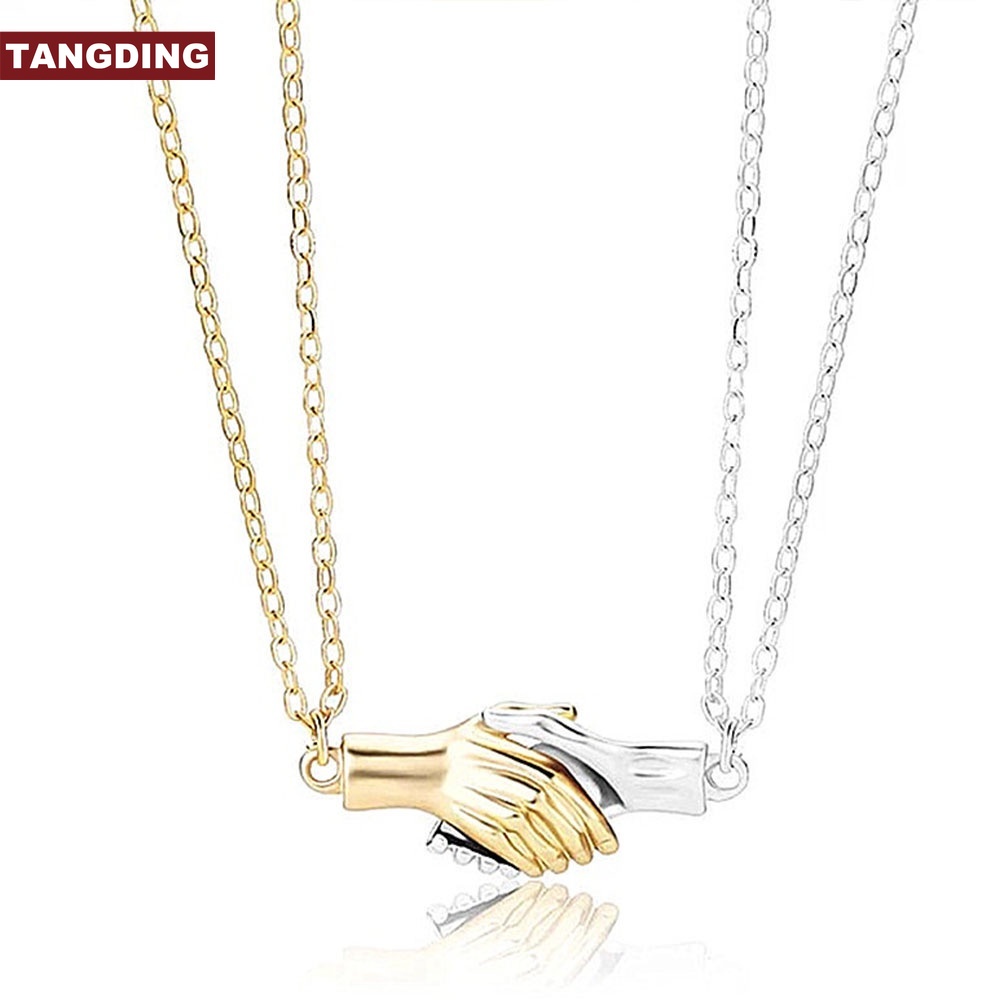 【COD Tangding】Handshake Necklaces Romantic Couple Necklace Clavicle Chain Trendy Cool Style