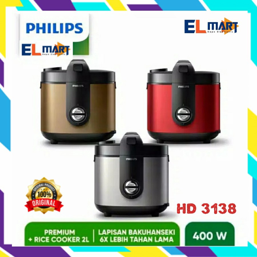 Magic Com PHILIPS 2 Liter HD 3138 Rice Cooker HD3138 400 Watt 2L Tahan 48 jam original