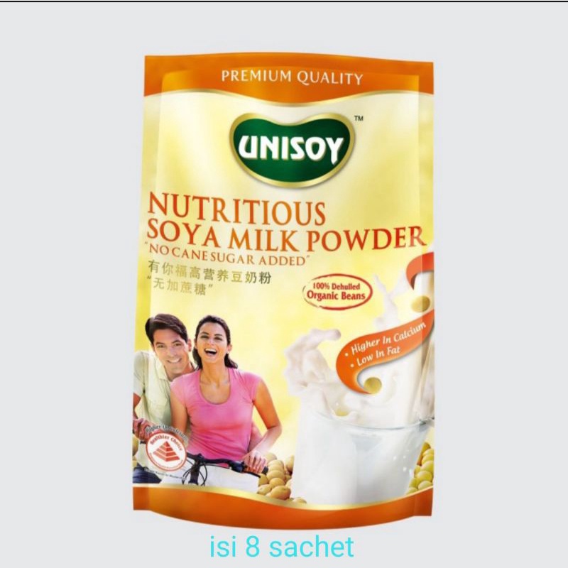 

Susu Unisoy Instant Soya Milk Powder No Cane Sugar added isi 8 Sachet