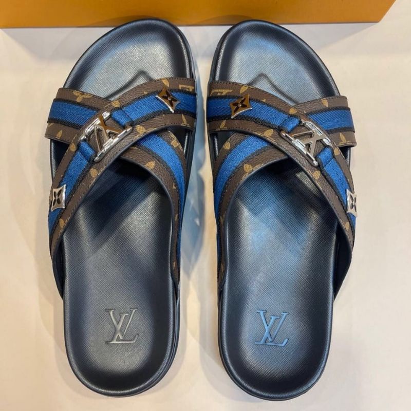 lv monogram coklat sandal pria slide sendal flat cowok mirror quality
