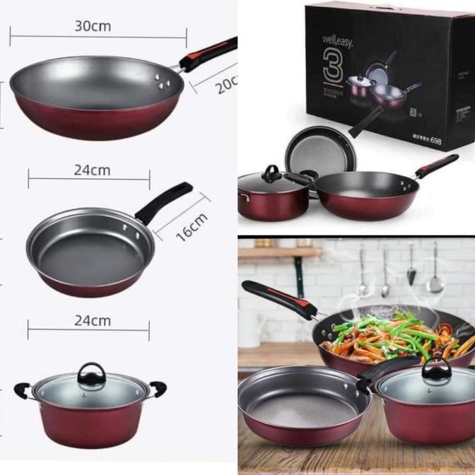 Panci Well Easy 1 Set 3 pcs 1042 PANCI TEFLON SET 3