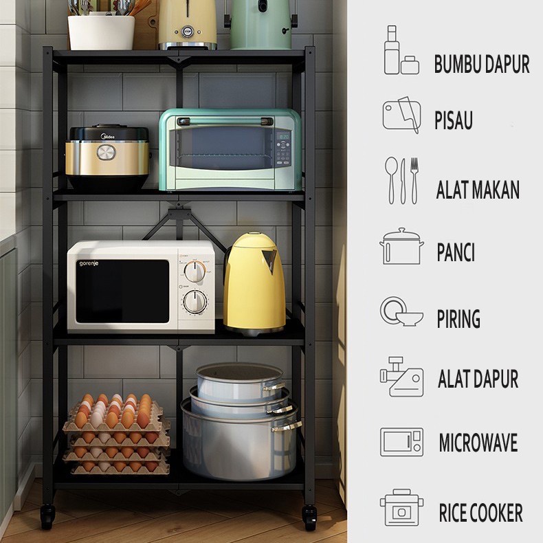 Rak Lipat Portable Tingkat Rak Dapur Penyimpanan Dapur Serbaguna  Tanpa Instalasi