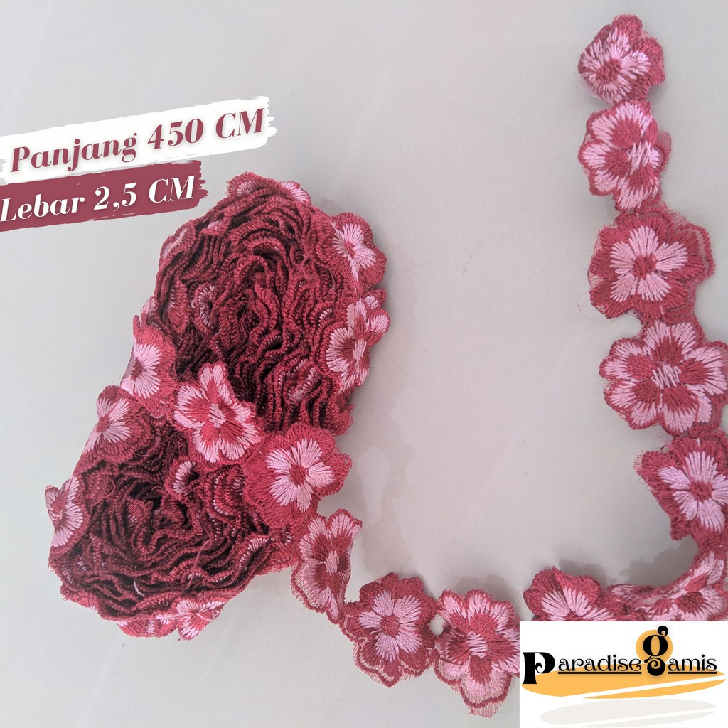 Renda Bordir Tempel Bunga 4,5 Meteran