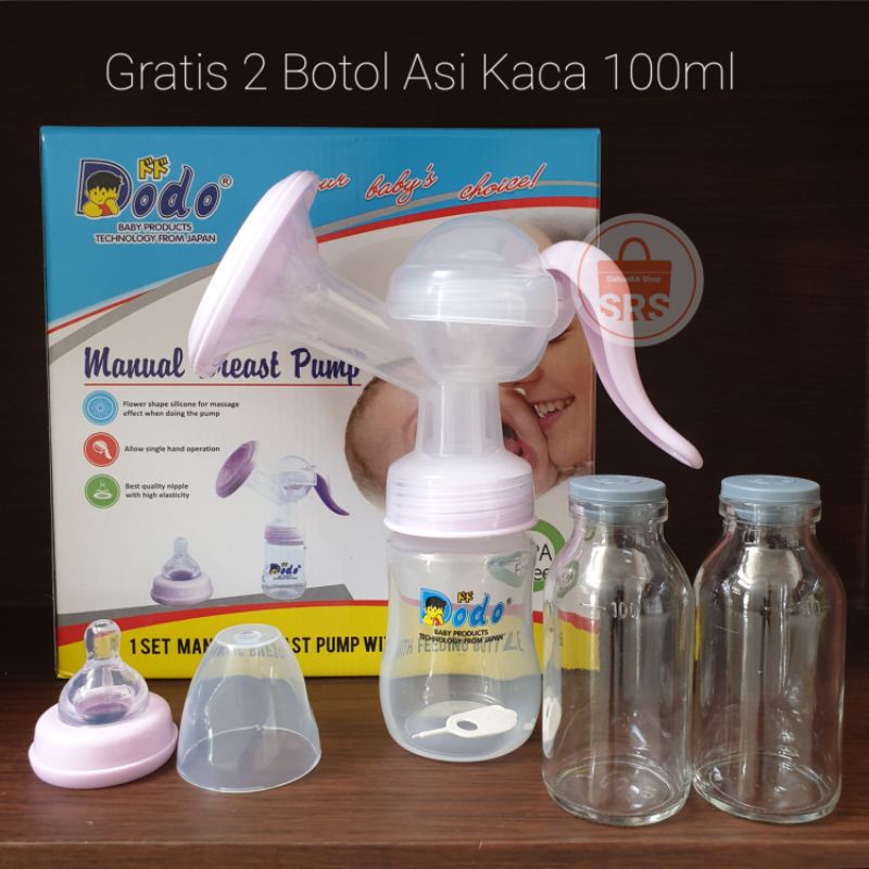 1 Set Pompa Asi Manual + 2 Botol Susu + 2 Botol Asi Kaca BPA Free Dodo | Zippy | Manual Breast Pump Dodo MBP