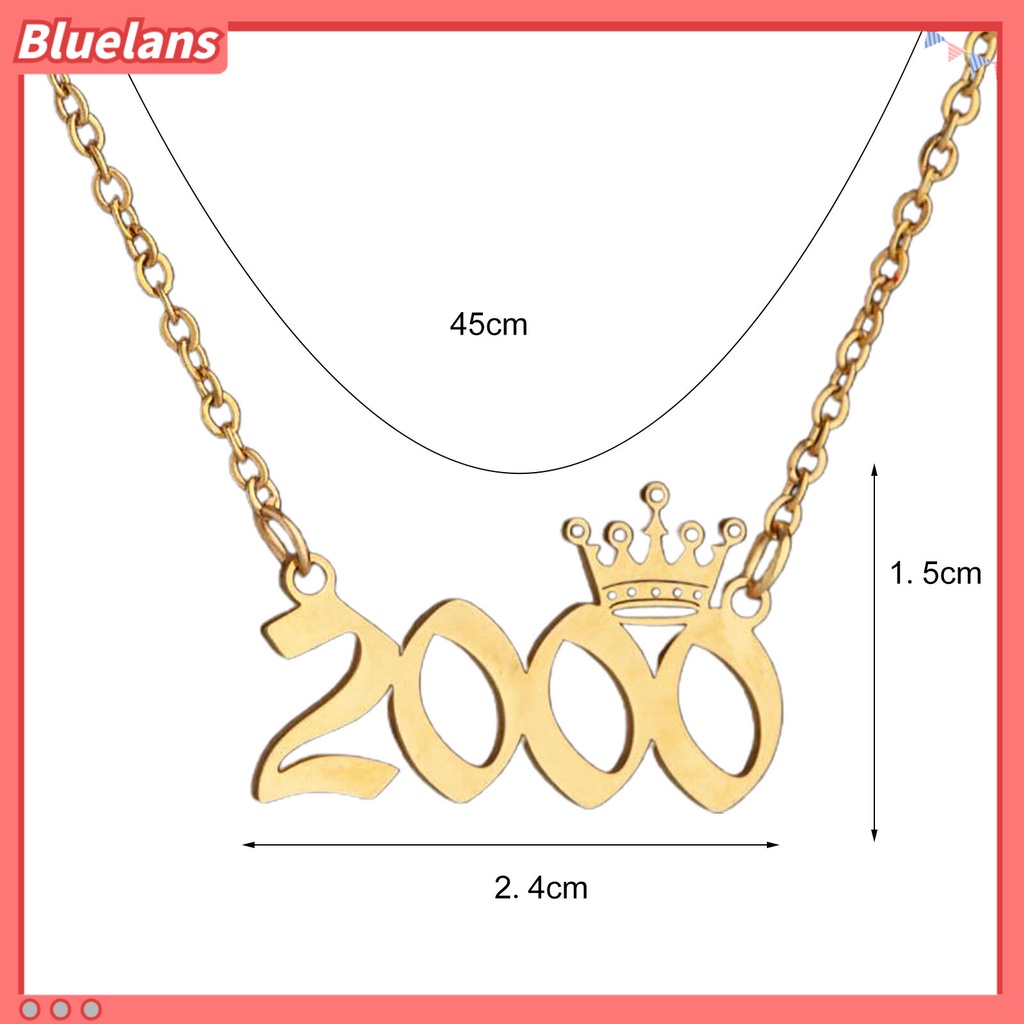 Bluelans Kalung Rantai Liontin Mahkota Angka Bahan Stainless Steel Untuk Wanita