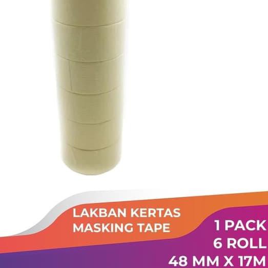 

™ 1 PACK 6 ROLL MASKING TAPE PUTIH 2" INCH X 17M LAKBAN KERTAS SAZANAMI ➮