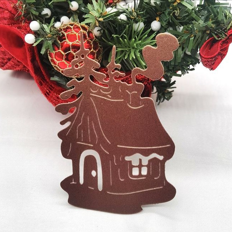Cetakan Stensil Cutting Dies Motif Rumah Natal Bahan Metal Untuk Scrapbook / Craft DIY