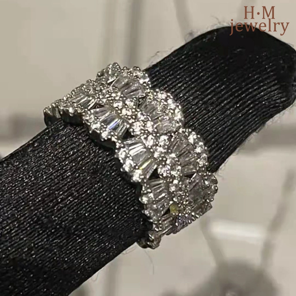 Cincin S925 Silver Bentuk Kelopak Bunga Aksen Berlian Penuh