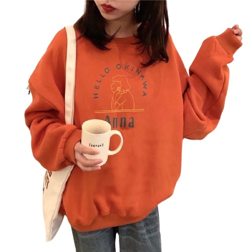 SWEATER OVERSIZE WANITA ANNA OKINAWA CREWNECK SIZE XXL BAHAN FLEECE SECONDMARCH