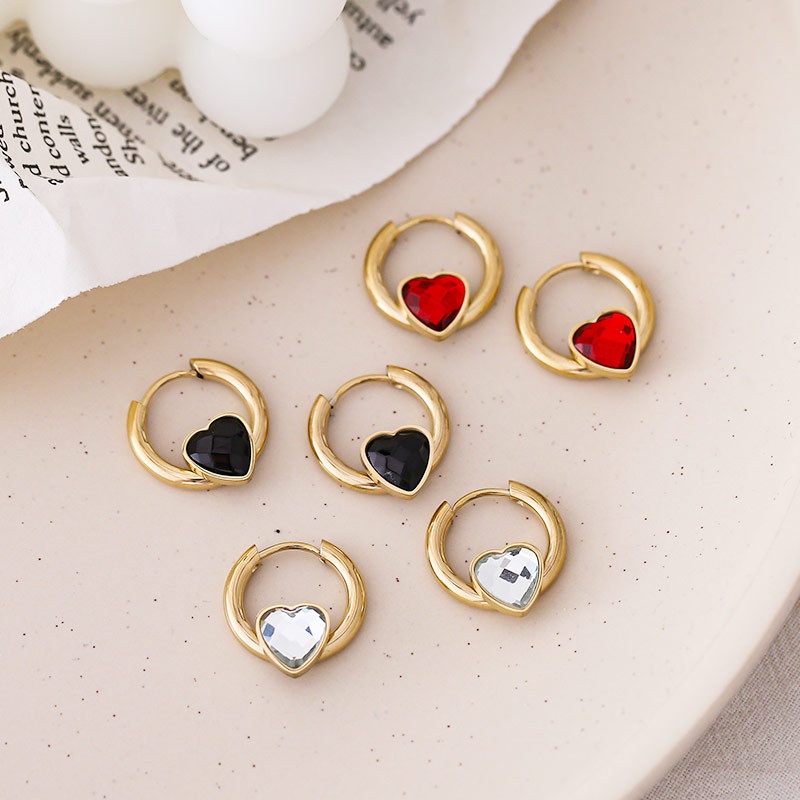 Anting hoop zircon love titanium korea anti karat