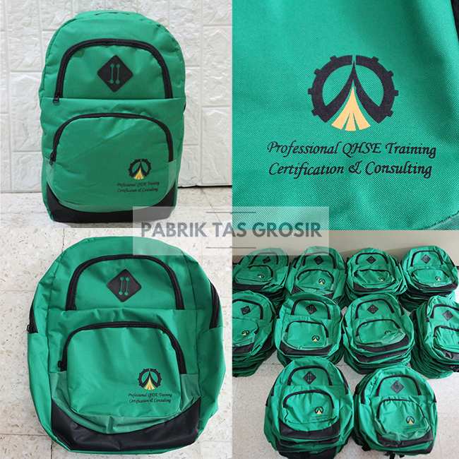 Pesanan Ransel Grosir Model Distro Elite Sablon Professional QHSE Training Souvenir Seminar Promosi