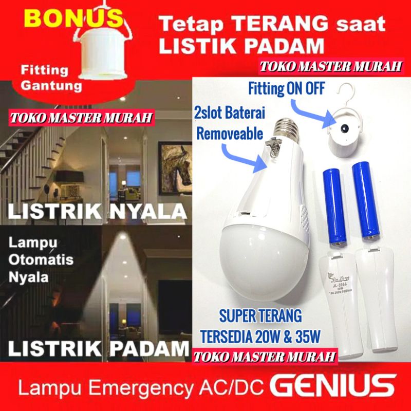 Bohlam Jenius Lampu Magic Emergency LED Hemat Listrik On Off 20watt 20W 15W 15Watt