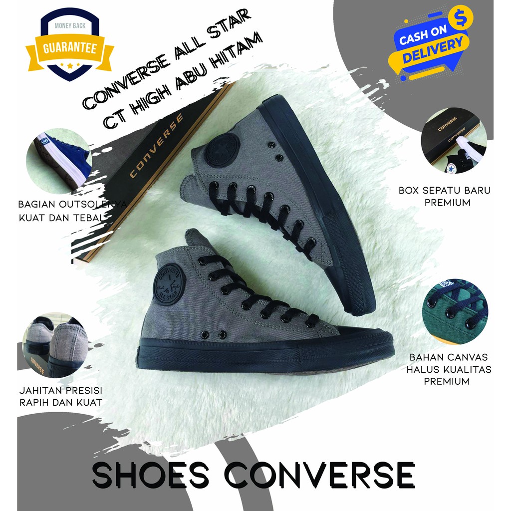 Sepatu Converse All Star Original 100% Import Sepatu Sekolah CT High Abu Hitam Pria Wanita Casual