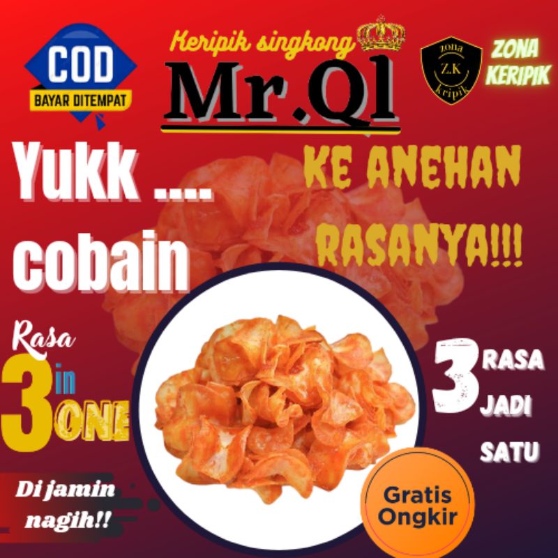 

camilan keripik singkong mr.qi rasa 3inone(3rasa jadi satu) pedas,manis,dan gurih 60gr